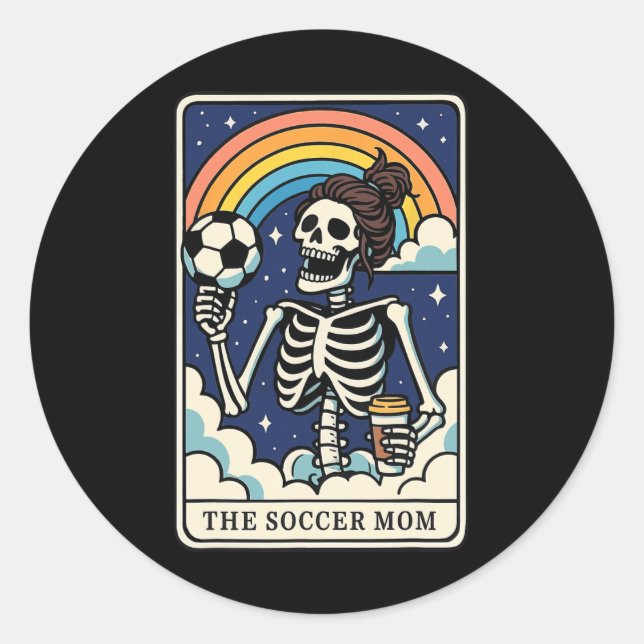 Die Fußballmutter-Tarotkarte _1 Runder Aufkleber (Vorderseite)