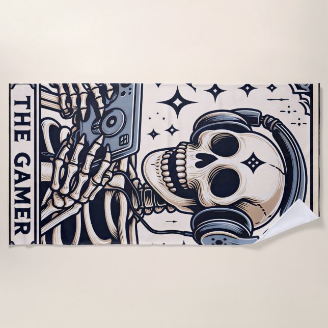 Die Gamer-Skeleton-Tarotkarte Strandtuch (Vorderseite)
