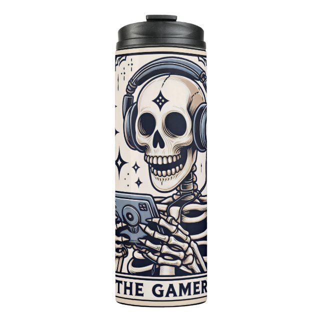 Die Gamer-Skeleton-Tarotkarte Thermosbecher (Vorderseite)