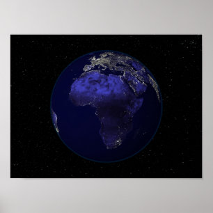 Die ganze Erde in der Nacht zeigt Afrika und Europ Poster