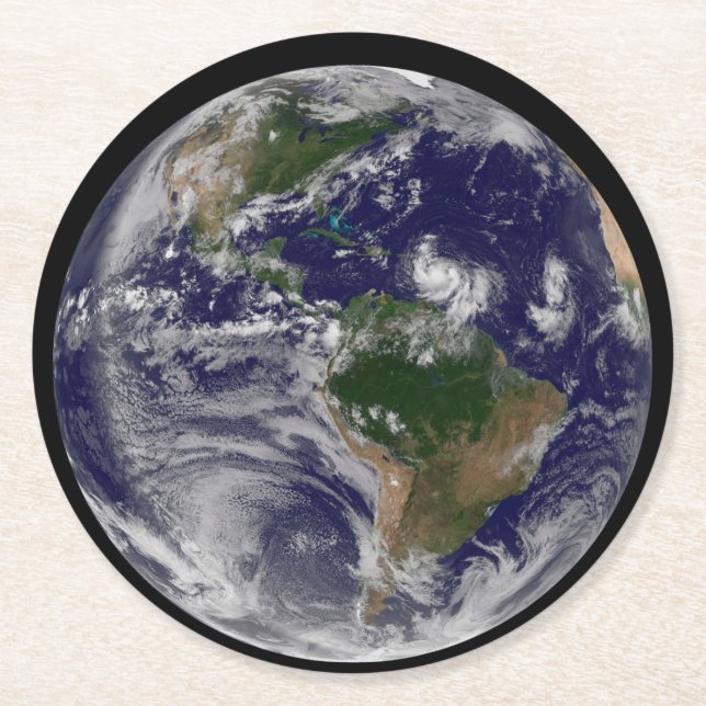 Die ganze Erde mit tropischen Stürmen im Atlantik Runder Pappuntersetzer (Vorderseite)
