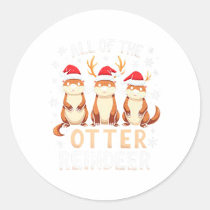 Die ganze Otter Rentier Xmas Weihnachtsmannmütze F Runder Aufkleber