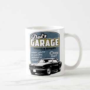 Die Garage des Vaters schwarzes u. weißes Camaro Tasse