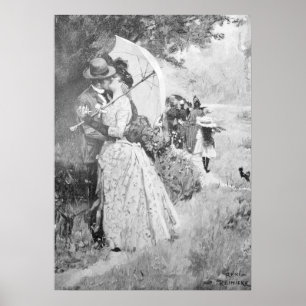 Die Gartenlaube 1895, Stolen Kiss in Black & White Poster