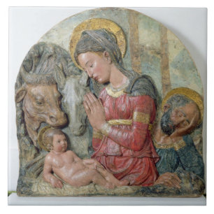 Die Geburt Christi, c.1460 (gemalte Terrakotta) Fliese