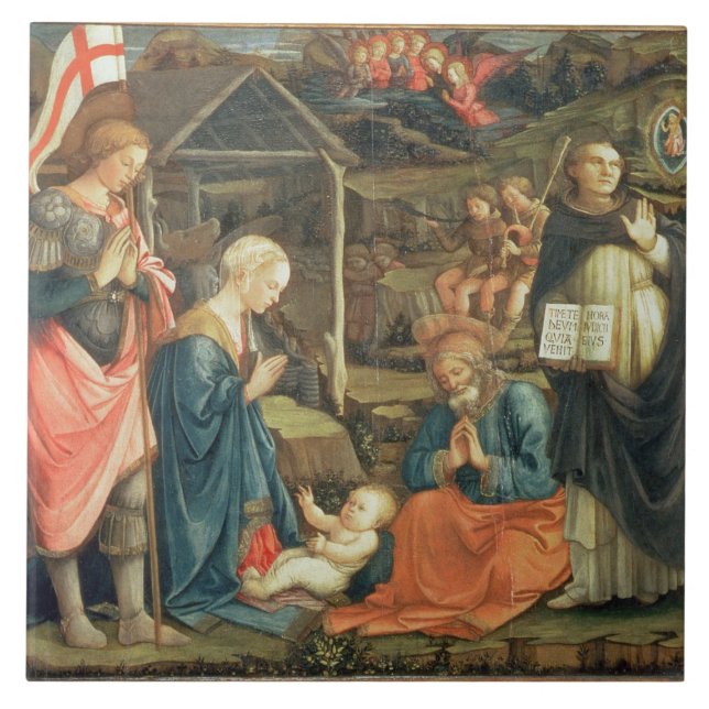 Die Geburt Christi mit SS. Michael und Dominic, Fliese (Vorderseite)