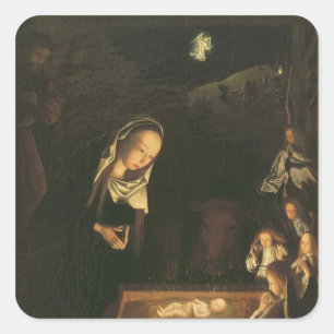 Die Geburt Christi nachts Quadratischer Aufkleber