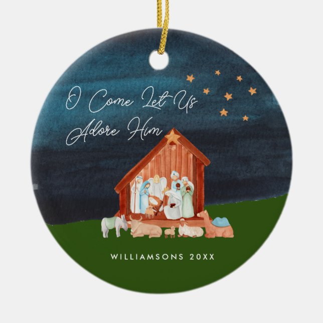 Die Geburt der Aquarellen Adore Ihm Schrift Religi Keramik Ornament (Vorne)