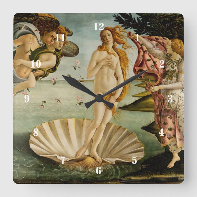 Die Geburt der Venus | Botticelli Quadratische Wanduhr (Vorderseite)