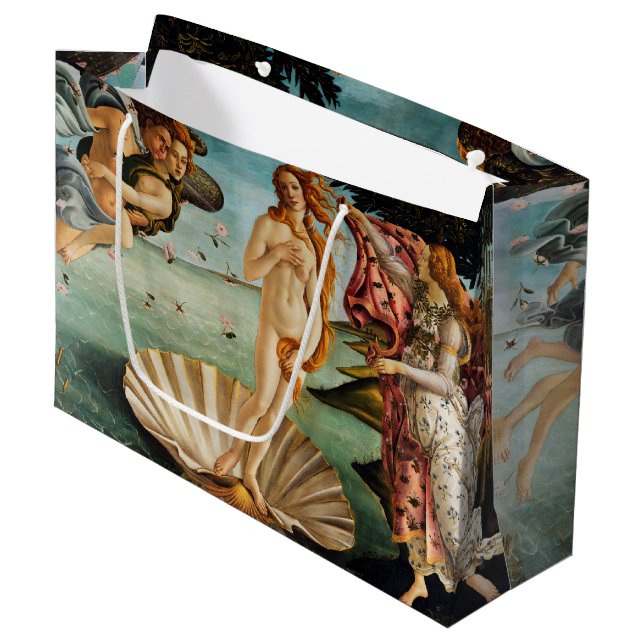 Die Geburt der Venus, Sandro Botticelli Große Geschenktüte (Vorderseite Schrägansicht)