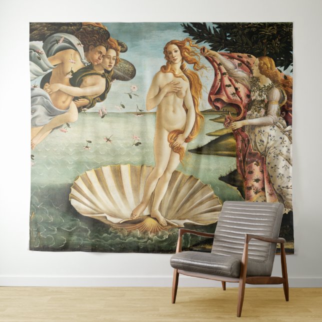 Die Geburt der Venus von Sandro Botticelli (1485) Wandteppich (Beispiel (Horizontal))