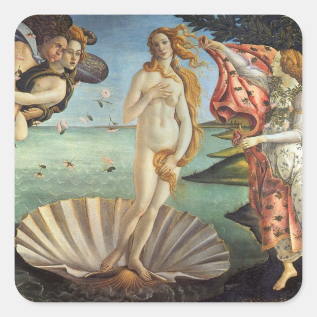 Die Geburt der Venus von Sandro Botticelli Quadratischer Aufkleber (Vorderseite)