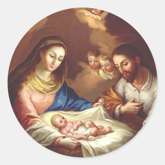 Die Geburt Jesu Christi Runder Aufkleber (Vorderseite)