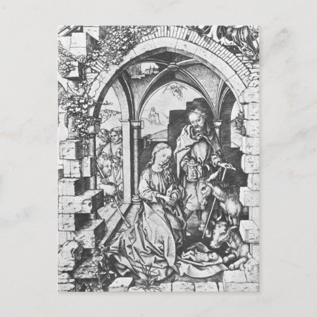 Die Geburt Jesu (von Martin Schongauer) Postkarte (Vorderseite)