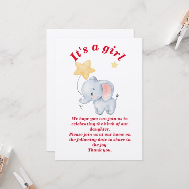 die Geburt unserer Tochter feiern Einladung (Vorderseite/Rückseite Beispiel)