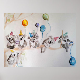 Die Geburtstagsfeier des Koala-Bären Kinderposter Poster