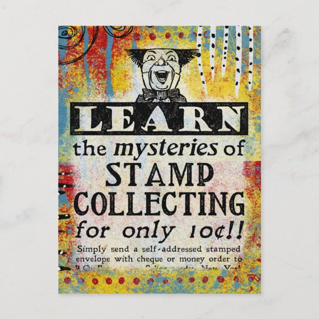 Die Geheimnisse der Briefmarke sammeln - Funny Vin Postkarte (Vorderseite)