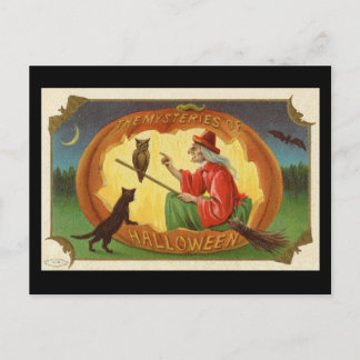 Die Geheimnisse der Halloween-Hexe Vintag Postkarte