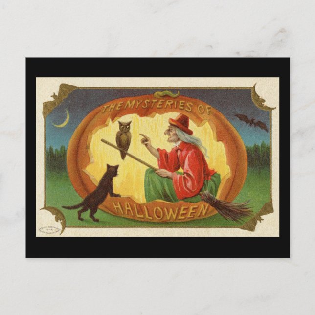 Die Geheimnisse der Halloween-Hexe Vintag Postkarte (Vorderseite)