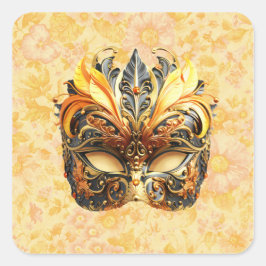 Die gelbe Federmaske im Blumenmuster Quadratischer Aufkleber
