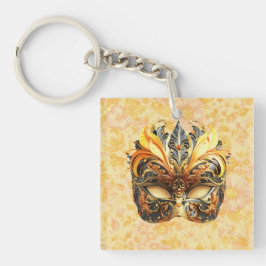 Die gelbe Federmaske im Blumenmuster Schlüsselanhänger