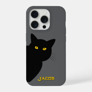 Die gelben Augen schwarze Katze begrüßt Sie indivi iPhone 15 Pro Hülle