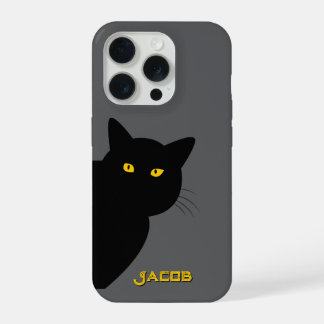 Die gelben Augen schwarze Katze begrüßt Sie indivi iPhone 15 Pro Hülle