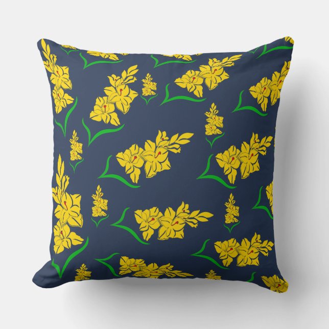 Die gelben Blüten auf dem blauen Mittelnächtenkiss Kissen (Vorderseite)