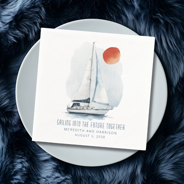 Die gemeinsame mündliche Hochzeit der Zukunft Serviette (Sailing Into The Future Together Sailboat Wedding Napkins)