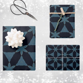 Die geometrische Blume von Weihnachten in dunkelbl Geschenkpapier Set