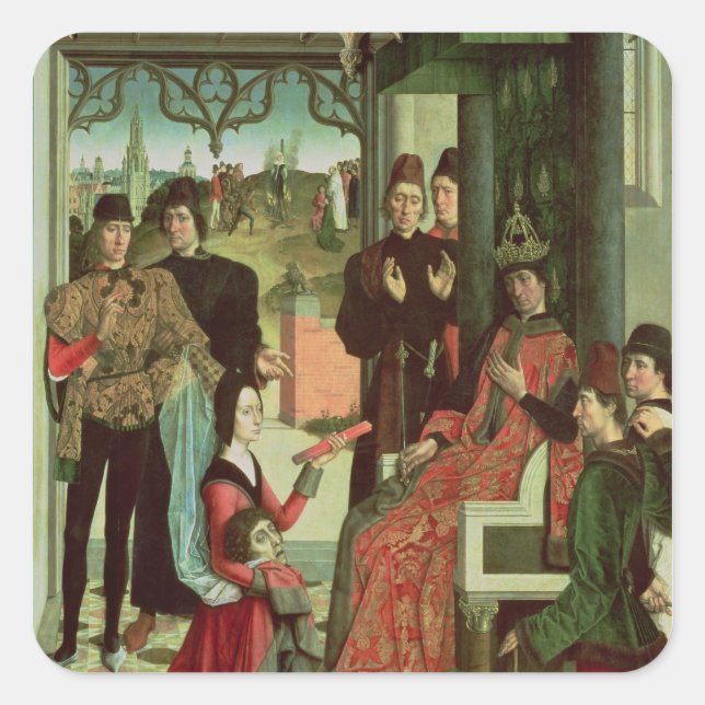 Die Gerechtigkeit des Kaisers Otto: Prozess durch  Quadratischer Aufkleber (Vorderseite)