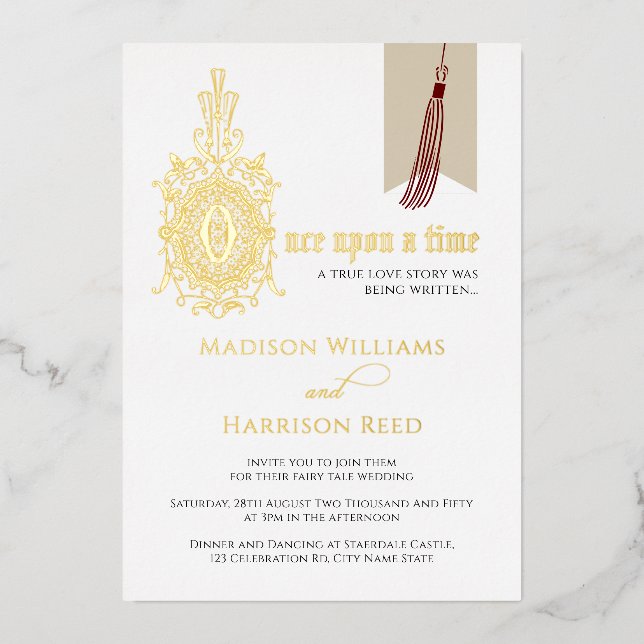 Die Geschichte der Liebe einmal auf Hochzeit von e Folieneinladung (Vorderseite)