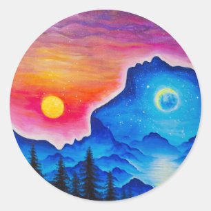 Die Geschichte von Sonne und Mond Runder Aufkleber