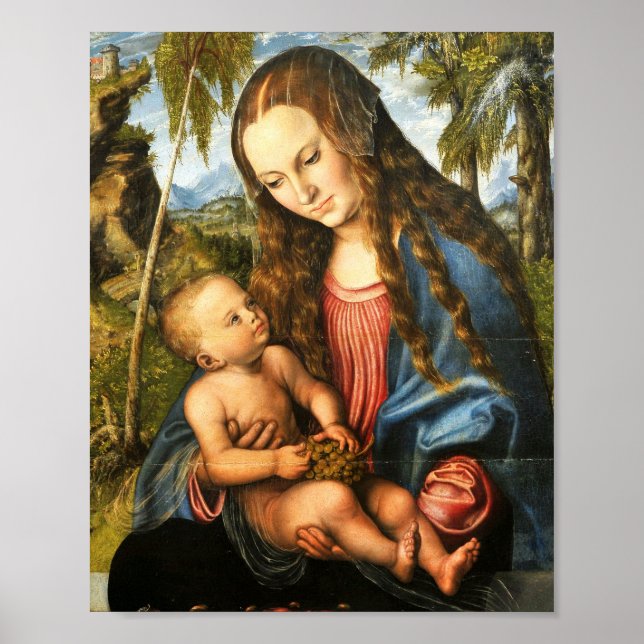 Die gesegnete Mutter Mary, die das Baby Jesus hält Poster (Vorne)