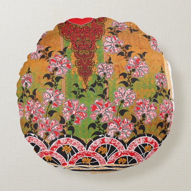 die Gestaltung der roten und schwarzen Wand Rundes Kissen (Vorderseite)