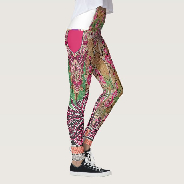 die Gestaltung eines rosa-braunen Paisley-Musters Leggings (Rechts)