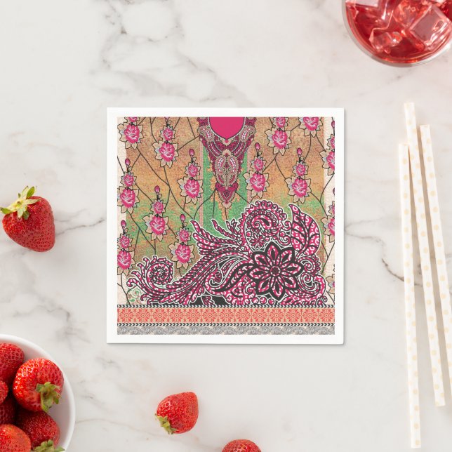 die Gestaltung eines rosa-braunen Paisley-Musters Serviette (Beispiel)