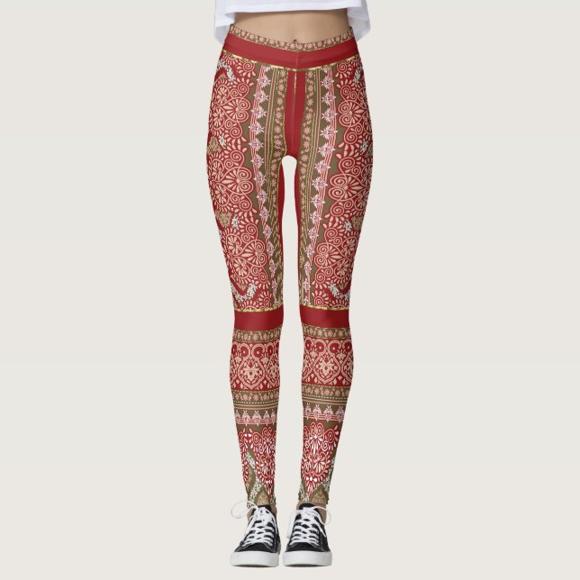 die Gestaltung eines roten und beigen Musters_ Leggings (Vorderseite)