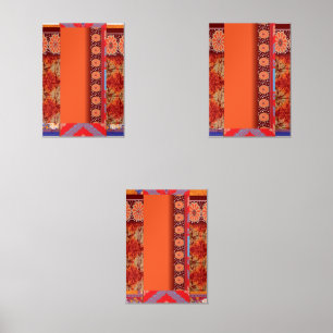 die Gestaltung eines roten und goldenen Musters Bilderwand Sets