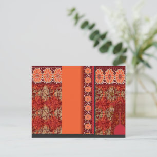 die Gestaltung eines roten und goldenen Musters Postkarte