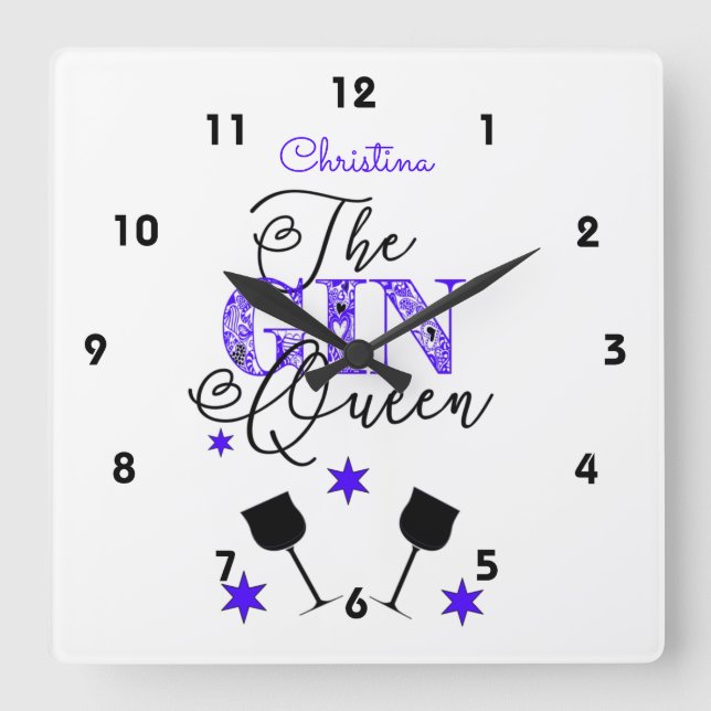 Die Gin Queen White Quadratische Wanduhr (Vorderseite)
