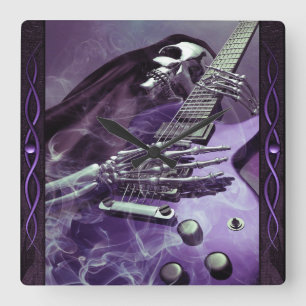 Die Gitarren-Wand-Uhr des grimmigen Sensenmanns Quadratische Wanduhr