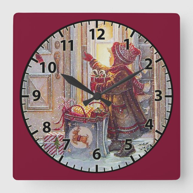 Die Glocke der Weihnachtskunst Quadratische Wanduhr (Vorderseite)