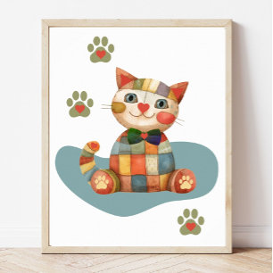 Die glückliche Katze Bunte Patchwork-Anpassung Poster