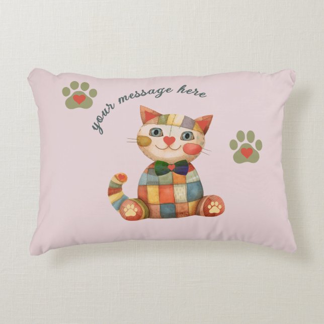 Die glückliche Katze - farbenfrohe Patchwork-Desig Dekokissen (Vorderseite)