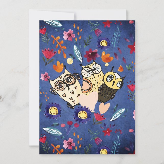 Die glückliche Vogeltierfamilie im Blumengarten (Vorderseite)