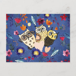 Die glückliche Vogeltierfamilie im Blumengarten Postkarte