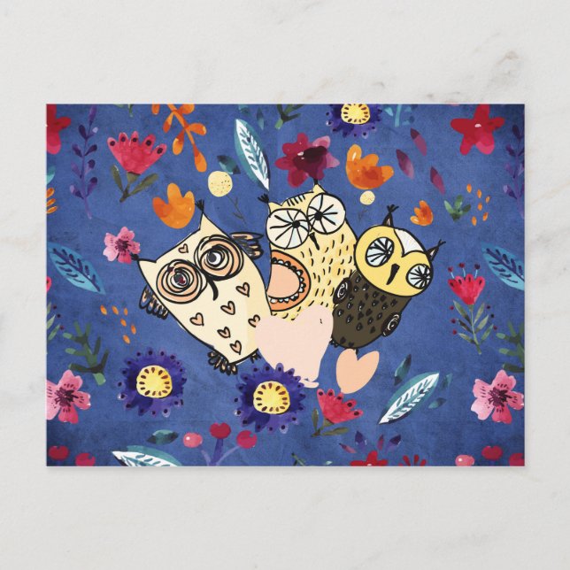 Die glückliche Vogeltierfamilie im Blumengarten Postkarte (Vorderseite)