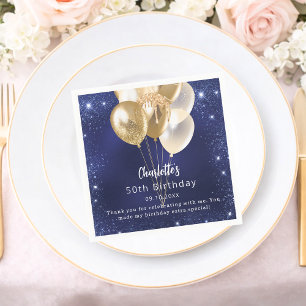 Die Goldballons der Birthday Marineblau Glitzer be Serviette