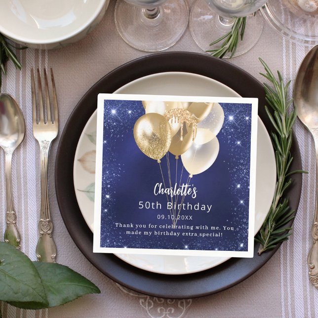 Die Goldballons der Birthday Marineblau Glitzer be Serviette (Von Creator hochgeladen)